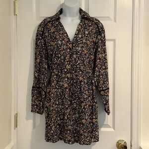 NWT ZARA Black Floral Cottagecore Classic Casual Button Down Spring Dress S